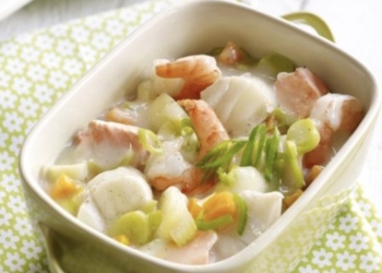 Vispannetje met zalm en kabeljauw