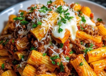 Deze Italiaanse gehaktschotel met pasta in knoflookboter is om van te watertanden