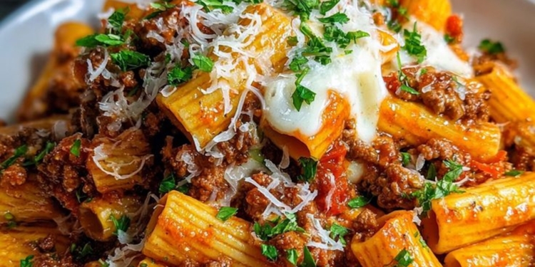 Deze Italiaanse gehaktschotel met pasta in knoflookboter is om van te watertanden